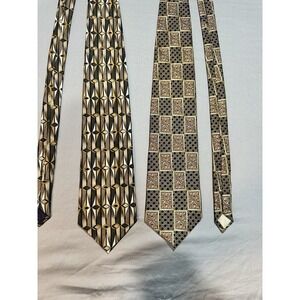 VTG Set Of 2 Pierre Balmain Extra Long Neck Ties Geometric Gold/Black